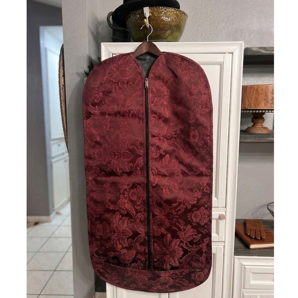 Vintage Garment Bag Dark Red Maroon Zipper Front Thick Durable